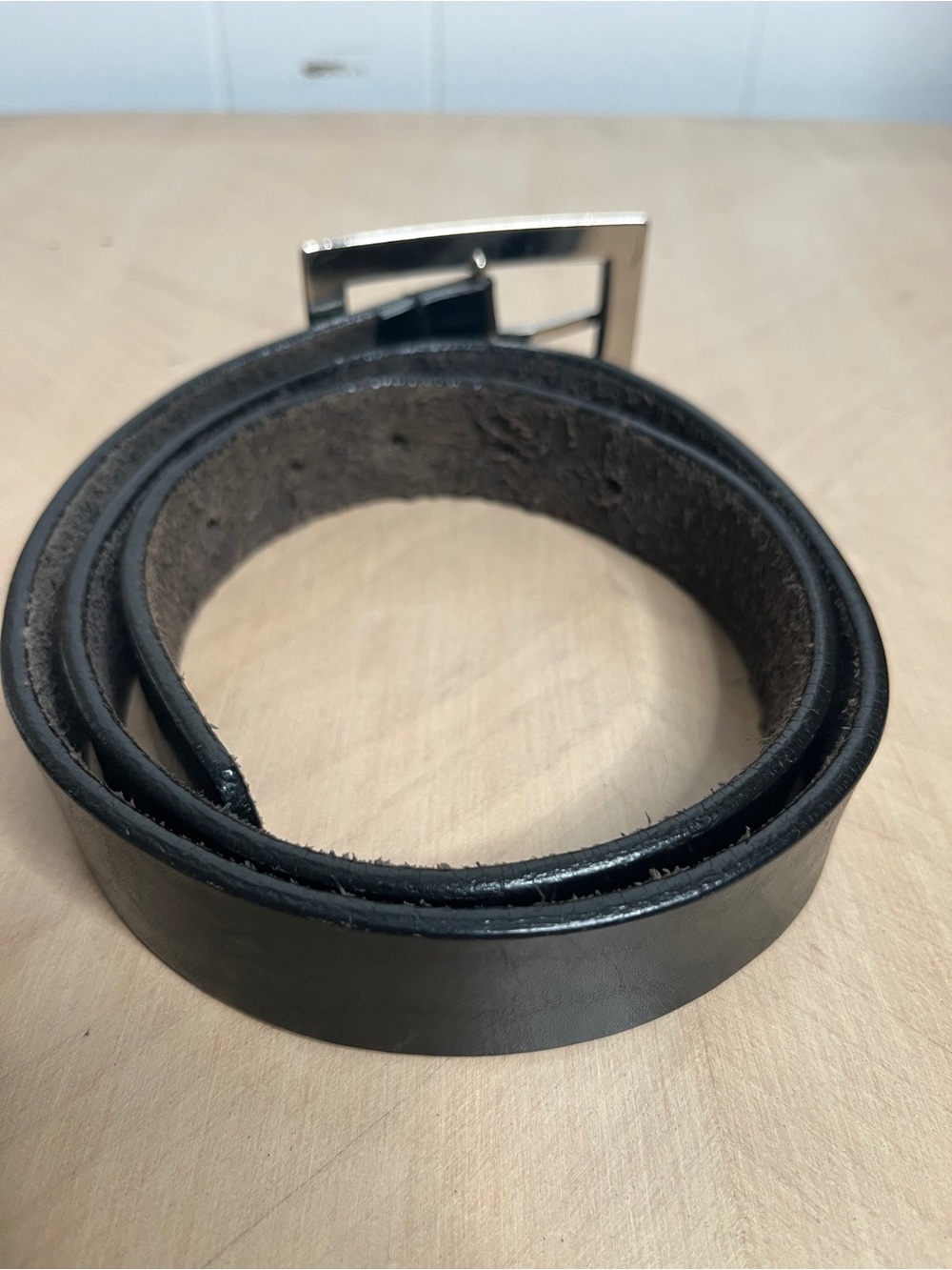 Kenneth Cole Black Leather Belt with Large Rectangular Silver Buckle Size 34 - Picture 3 of 9